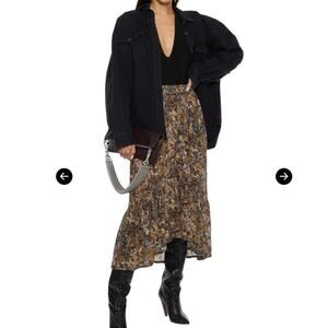 IRO Juneaspe Gathered Printed Crepe De Chine Midi Skirt Size 38